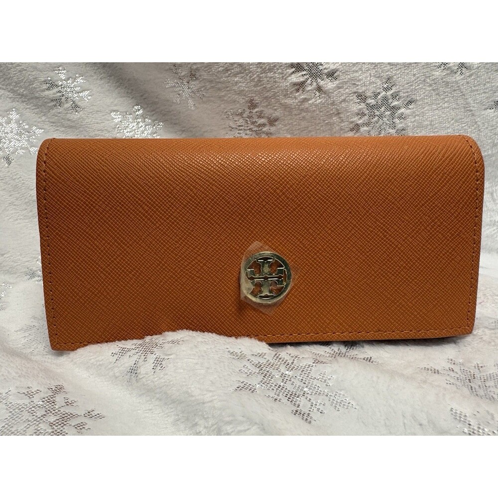 Tory Burch Orange Saffiano Leather Sunglasses Glasses Semi-hard Case Magnet Snap
